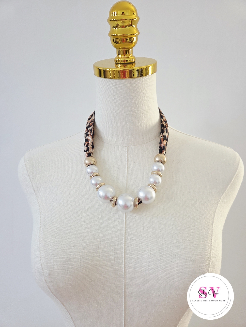 Leopard Scarf Pearl Statement Necklace